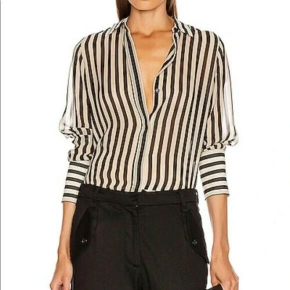 Nili Lotan Tops - Nili Lotan Lleida Shirt in Black and Cream Stripe